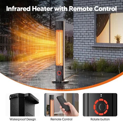 Miniatura 2 de Calentador de exterior para patio de 1500 W, temporizador de 8 horas, impermeable, calentador eléctrico infrarrojo para patio, calefacción de 8