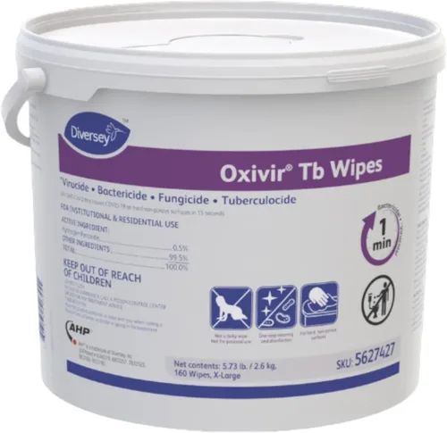 Oxivir Diversey 5627427 Tb - Toallitas desinfectantes XL, desinfectante a base de peróxido de hidrógeno acelerado, listas para usar, sin perfume,