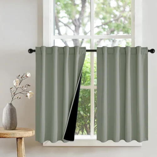 Miniatura 12 de PONY DANCE Cortinas opacas 100% cortas de 24 pulgadas de largo, medias cortinas con aislamiento térmico para ventanas pequeñas con parte trasera
