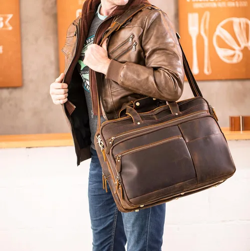 Miniatura 2 de Polare - Maletín de cuero de grano completo XL de 18 pulgadas para hombres, maletín de viaje de negocios, bolsa de mensajero para portátil de 17.3