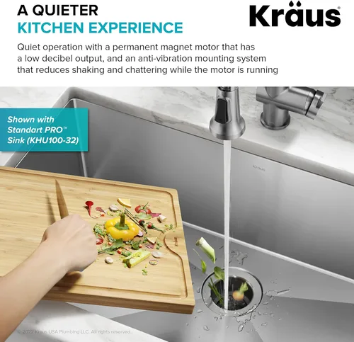 Miniatura 8 de KRAUS WasteGuard KWD100-33MBL - Triturador de basura ultra silencioso de 1/3 HP con conexión rápida, cubierta de drenaje para fregadero de cocina