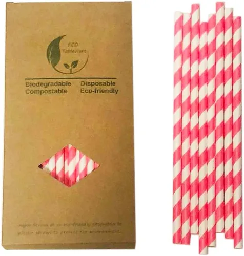 Miniatura 10 de Pajitas de papel a rayas verdes, biodegradables, desechables, de Navidad, verde y blanco, pajitas verdes primaverales de 7.75 pulgadas (100 cajas)