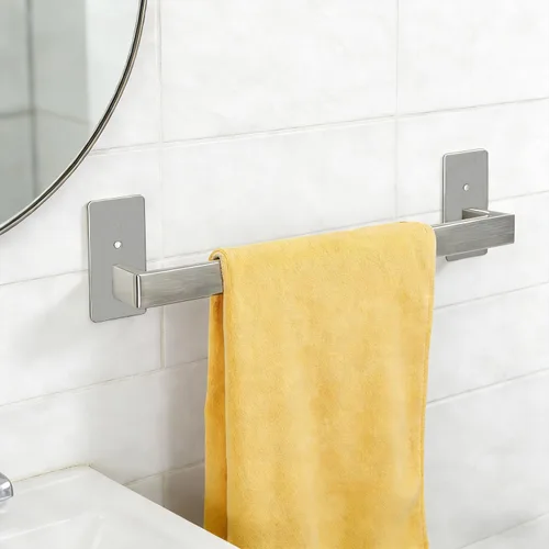Miniatura 5 de Toallero de Baño Autoadhesivo, Sin Perforación Estante para Toallas Fácil de Instalar, Soporte para Toallas de Mano Hecho de Acero Inoxidable Níquel