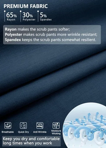 Miniatura 5 de Pantalones quirúrgicos de cintura alta para mujer, 8 bolsillos, ajustados, cintura cónica, puños acanalados en los tobillos