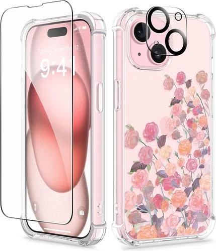 Miniatura 40 de GVIEWIN Funda para iPhone 15 Plus, [3 en 1] con protector de pantalla y protector de lente de cámara, transparente, suave, a prueba de golpes