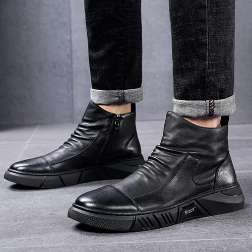 Miniatura 13 de Keilinia Botas de cuero casuales de alta calidad italianas negras para hombre, botines antideslizantes que absorben los golpes para otoño 2022
