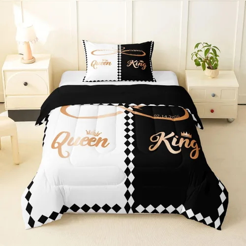 Miniatura 39 de Juego de edredón de San Valentín para parejas, juegos de ropa de cama rojo y blanco para niños, niñas, adolescentes, con texto en inglés "I Love
