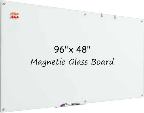 MaxGear Pizarra blanca de cristal, pizarra magnética de borrado en seco templado de 96 x 48 pulgadas, sin marco, para oficina, aula, sala de Blanco