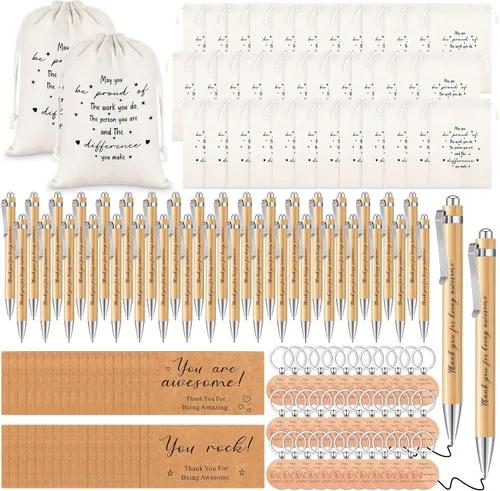 Miniatura 8 de Yeaqee 12 juegos de regalo de agradecimiento a los empleados, incluye bolsas motivacionales de arpillera con cordón, bolígrafos retráctiles