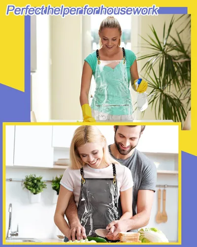 Miniatura 7 de Xtinmee Delantal transparente transparente para estilista, impermeable, para peluquería, trabajo, con bolsillo para peluquería y uñas, 2