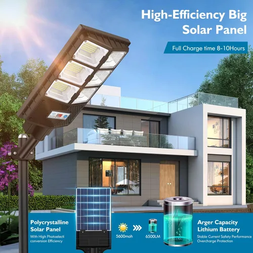 Miniatura 3 de VUAA Paquete de 2 luces solares de calle para exteriores, impermeables, 6500K 10000LM, luces LED solares para exteriores del atardecer al amanecer