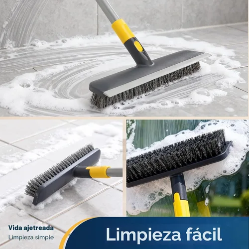 Miniatura 6 de Yocada Cepillo de Fregar Suelos Mango Telescópico 2 en 1 Cepillo Raspador Cerdas Rígidas Fregador de Ducha para Limpiar Patio Baño Garaje Cocina