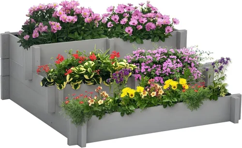 Miniatura 11 de Outsunny - Macetero de jardín elevado con enrejado arqueado para plantas trepadoras de enredadera, flores colgantes, macetero de madera