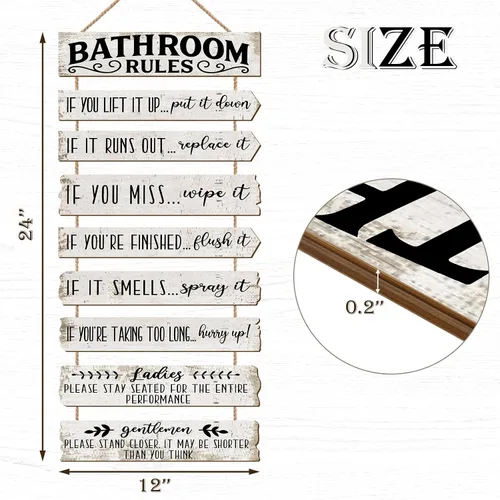 Miniatura 2 de Decoración de pared de baño, letreros divertidos para baño, reglas de baño, imágenes, decoración de pared rústica, decoración de inodoro, letrero