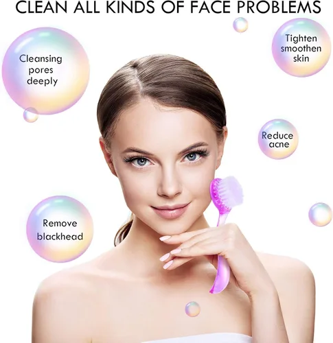 Miniatura 2 de 3 piezas de cepillo de limpieza facial con mango acrílico, exfoliante facial de cerdas suaves, cepillo limpiador exfoliante facial para el cuidado