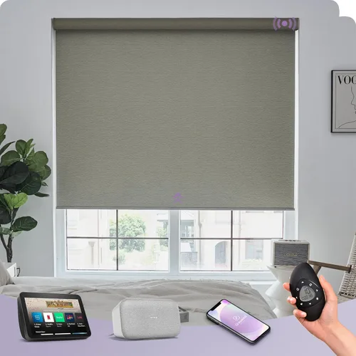 Miniatura 38 de Graywind Persiana enrollable motorizada funciona con Alexa Google, persianas inteligentes 100% opacas recargables con control remoto de motor
