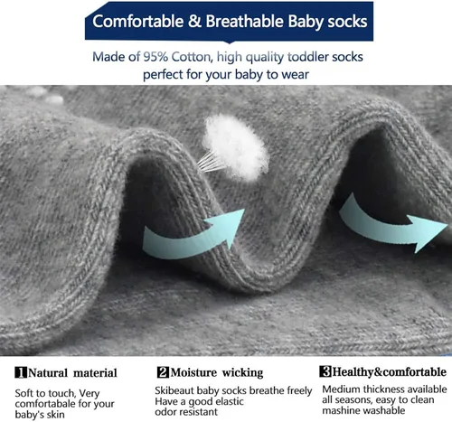 Miniatura 4 de Calcetines para niños pequeños, 12 pares de calcetines antideslizantes para niños y niñas, calcetines de algodón para niños de 1 a 3 años