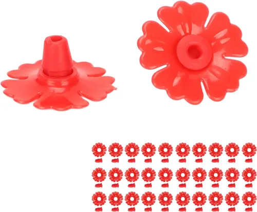 Miniatura 7 de TOPINCN Comedero para colibríes, 30 juegos de flores de plástico para colgar puertos de alimentación de pájaros, piezas de repuesto, suministros