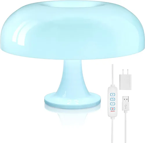 Lámpara de mesa con forma de hongo en forma de dona, regulable, retro de los años 70, luz moderna de mediados de siglo con 3 modos de iluminación,