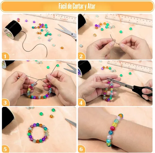Miniatura 5 de Cuerda elástica negra Paxcoo, cordón elástico para cuentas para pulseras, collares, fabricación de joyas y suministros para enhebrado
