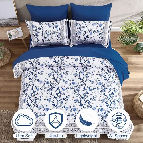 Miniatura 3 de Dobuyly Floral Comforter Twin Size Set, 5 Piece Bed in a Bag Blue Flowers on White Botanical Bedding Set, Soft Microfiber Bedding Comforter Sets for