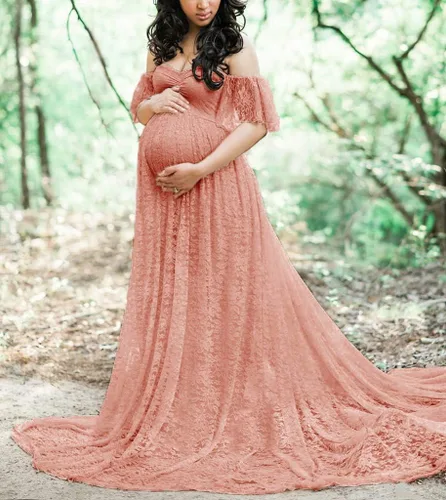 Miniatura 2 de Accesorios de fotografía de maternidad, vestido de encaje floral, vestido de embarazo elegante para baby shower, sesión de fotos