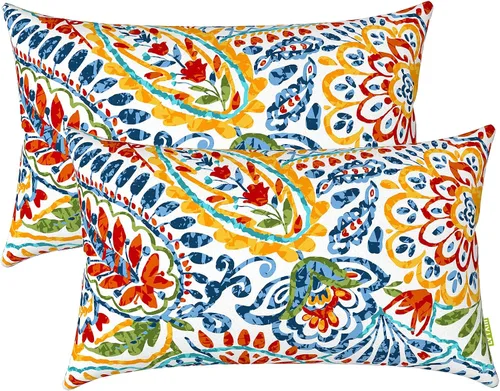 LVTXIII Juego de 2 almohadas lumbares para patio, 12 x 20 pulgadas, resistentes a la decoloración, para exteriores con interiores, cojines lumbares