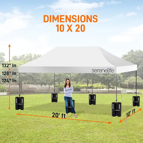 Miniatura 3 de SereneLife - Tienda de campaña desplegable de 10 x 20 pulgadas, toldo plegable, con parte superior de tienda impermeable, bolsa de transporte Blanco