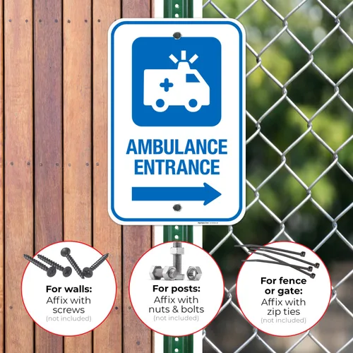 Miniatura 4 de Letrero de hospital de entrada de ambulancia con flecha derecha, 12 x 18 pulgadas, aluminio 063 libre de óxido, resistente a la decoloración