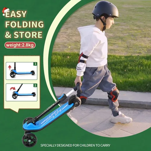 Miniatura 5 de Besrey - Patinete para niños de 3 a 10 años, patinete plegable de 3 ruedas con altura ajustable, ruedas con luz LED, plataforma extra ancha para Azul