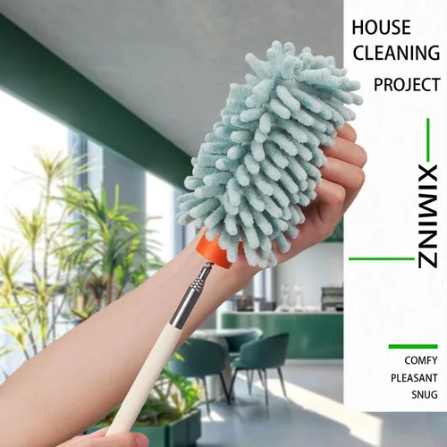 Miniatura 3 de Plumero de microfibra retráctil verde para limpiar plumero de mano extensible lavable plumero herramienta de limpieza para limpieza de oficina
