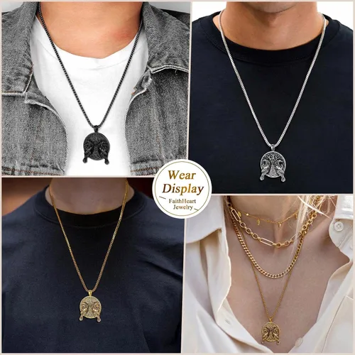 Miniatura 2 de FaithHeart Collar de cuervo vikingo nórdico para hombres y mujeres, joyería de cuervo celta vintage, se puede grabar, Acero inoxidable, Circonia