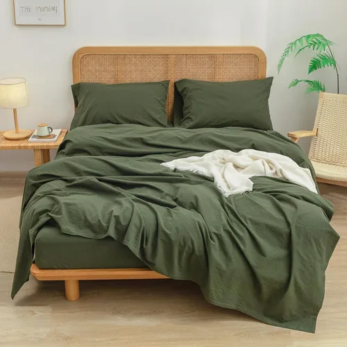 Miniatura 3 de BESTOUCH Juego de sábanas 100% algodón lavado con tacto de lino, súper suave, cómodo, elegante, ligero, juego de ropa de cama para el hogar de 4