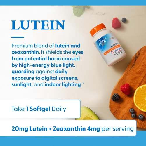 Miniatura 4 de Doctor's Best Suplemento de luteína de 20 mg con zeaxantina - Luteína para los ojos, vitaminas para la salud ocular para hombres y mujeres, apoyo a