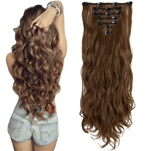 Miniatura 11 de Extensiones de cabello ondulado, doble trama, 7 piezas con 16 clips, largo de 24 pulgadas