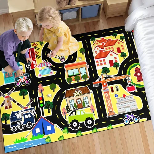 Miniatura 13 de Alfombra de mapa de ruta para niños, alfombras para niños para sala de juegos, alfombras de automóvil para niños, tapetes de juego para piso