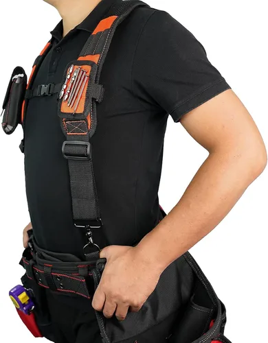 Miniatura 4 de MELOTOUGH Tirantes Magnéticos para Cinturón de Herramientas con Pulsera Magnética de Muñeca para Cinturón de Trabajo Tirantes Acolchados de Naranja