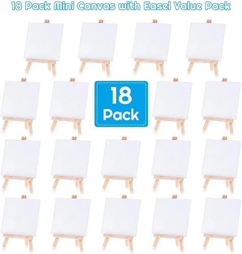 Miniatura 6 de cridoz - Juego de 18 lienzos pequeños con mini caballete de 4 x 4 pulgadas, kit de pintura para niños y adolescentes, acrílico para verter, color al