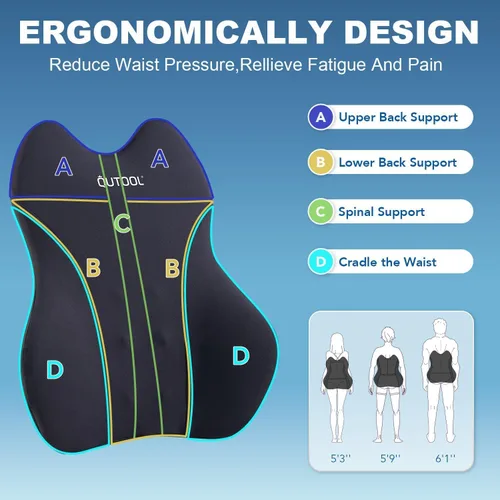Miniatura 3 de QUTOOL Almohada de Soporte Lumbar para Automóvil, Accesorios de Camión Elementos Esenciales de Viaje, Cojín de Espuma con Memoria para Asiento