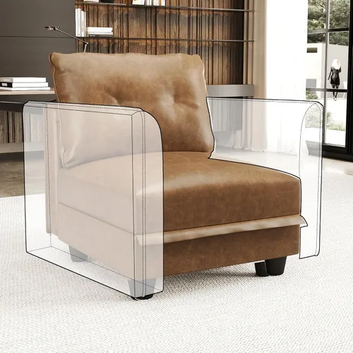 Miniatura 3 de LLappuil Sofá modular seccional asiento de almacenamiento de módulo medio para silla personalizable sin brazos, cuero sintético marrón moderno