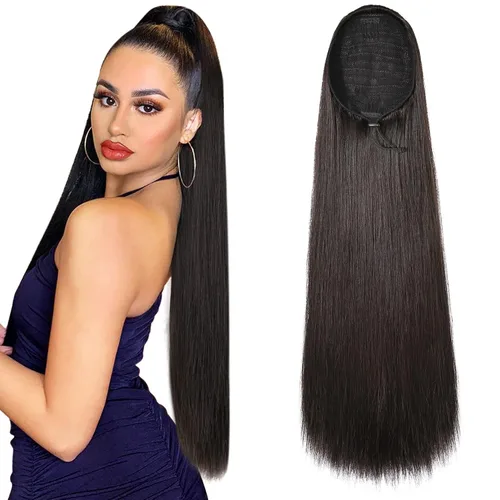 Miniatura 37 de SEIKEA Extensiones de cola de caballo con cordón, larga y recta, cola de caballo falsa, natural, suave, extensiones de cabello sintético resistente