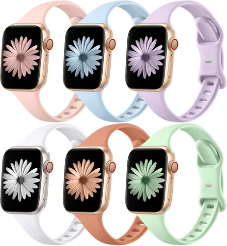 Miniatura 12 de Lerobo 6 Pack Thin Slim Bands Compatible with Apple Watch 38mm 40mm 41mm 42mm 44mm 45mm 46mm 49mm for Women Men, Soft Silicone Sport Strap Wristband