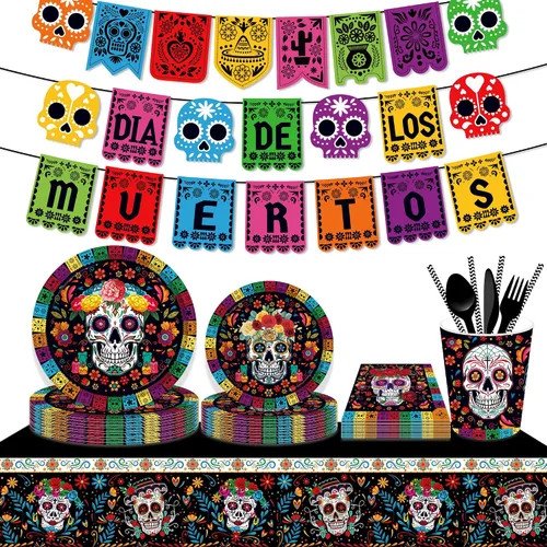 Miniatura 4 de Suministros para fiestas mexicanas de 116 piezas, 16 invitados, decoraciones de fiesta mexicana, incluyendo platos de papel para fiesta del Cinco