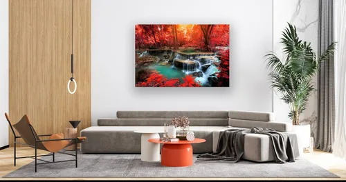 Miniatura 6 de Muolunna BK03969 - Lienzo decorativo para pared, diseño de cascadas de bosque rojo, 1 pieza, árbol de paisaje moderno para sala de estar