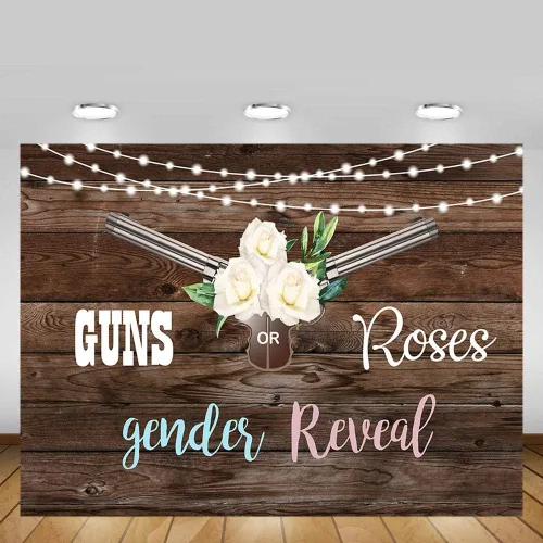 Miniatura 4 de MEHOFOND Pistolas o rosas para revelación de género para fiesta de fondo de fotos, luces de madera rústica con purpurina, unisex, decoración de baby