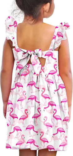 Miniatura 17 de Vieille Vestido de verano para niñas pequeñas, con volantes, manga corta, lindo vestido de sirena sin espalda para niños, vestido de playa casual