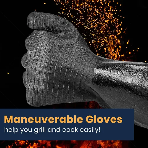 Miniatura 3 de GEEKHOM Guantes resistentes al calor de 14 pulgadas 932°F para asar a la parrilla, guantes de cocina impermeables de manga larga antideslizantes