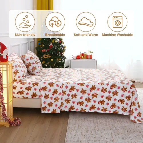 Miniatura 77 de Viviland Juego de sábanas de microforro polar tamaño matrimonial, sábanas ajustadas tipo franela para Navidad con bolsillo de 15" de profundidad