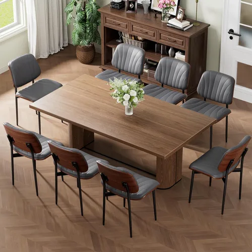Miniatura 51 de REONEY - Juego de 4 sillas de comedor, modernas de mediados de siglo, tapizadas en piel sintética PU con respaldo de madera curvada de nogal y patas