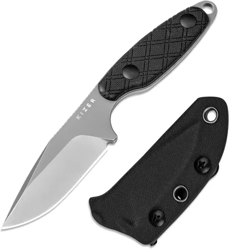 Cuchillo de hoja fija Kizer Muskrat, cuchilla D2 de 3,15 pulgadas, cuchillo EDC con patrón Argyle, mango G10 negro, cuchillos de cuello para hombres